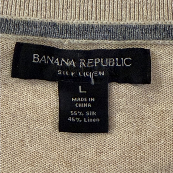 Two Banana Republic Silk-Blend V-Neck Pullover Sweaters Beige/Navy Blue Large - Picture 4 of 13